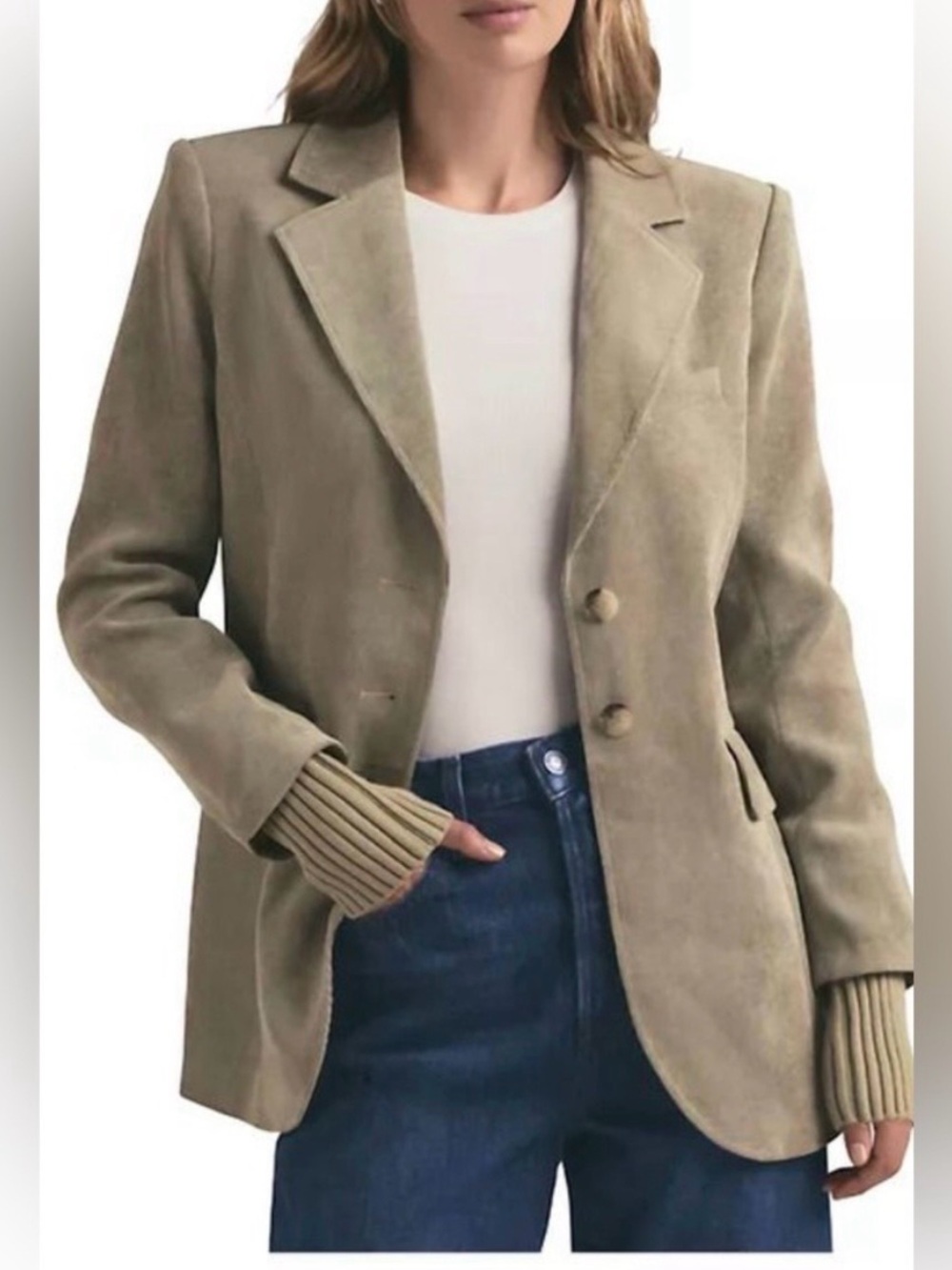 Favorite Daughter Taupe with Olive Green under tone Suede-Look Blazer